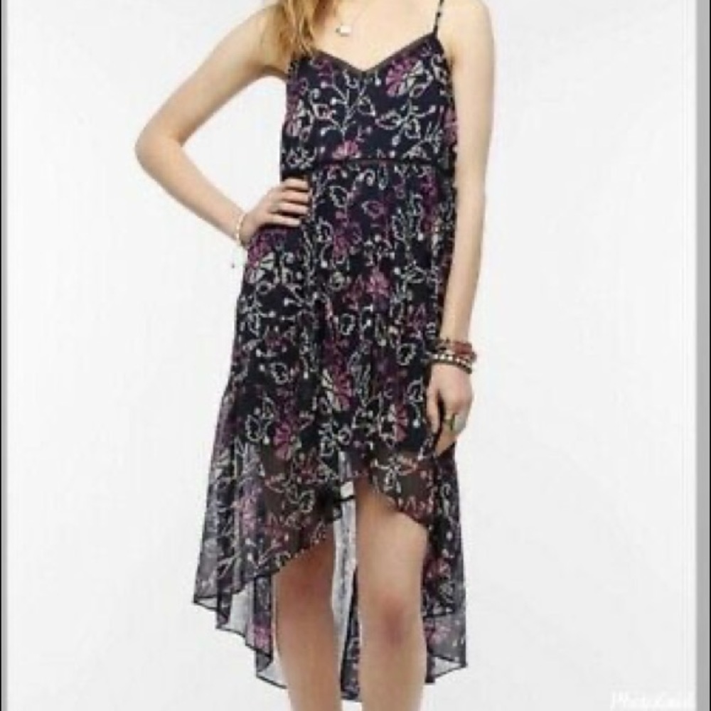 ECOTE for Urban Outfitters Asymmetric Hi Low Blue Chiffon Floral Tie Dye Midi